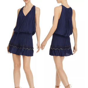 Ramy Brook Kai Smocked Grommet Sleeveless Blouson Mini Dress Navy Blue Women's S
